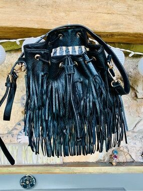 Urban Expressions Black Fringe Bucket Crossbody Bag